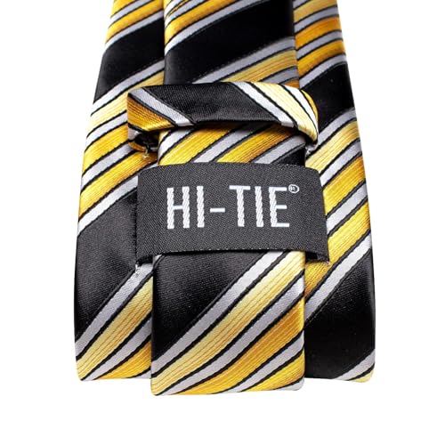 Image of Hi-Tie Men's Tie Lapel Pin Set Pocket Square Cufflinks Formal Woven Silk Tie Sets Wedding Party