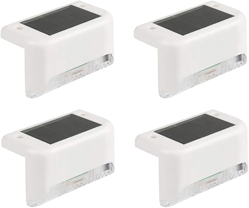 Luces solares para escaleras al aire libre, barandilla, poste de valla, camino, patio, 1 LED, pantalla blanca, paquete de 4
