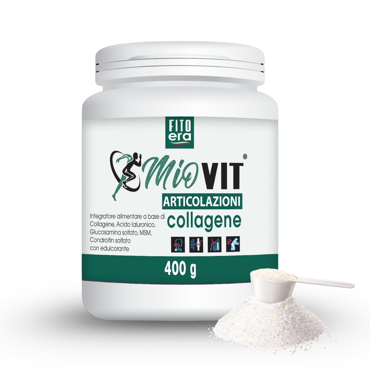 FITOERA MIOVIT ARTICOLAZIONI 400g – Collagene, MSM, Glucosamina per Sollievo Articolare, Dolori e Mobilità – Integratore Ossa e Cartilagini – Made in Italy