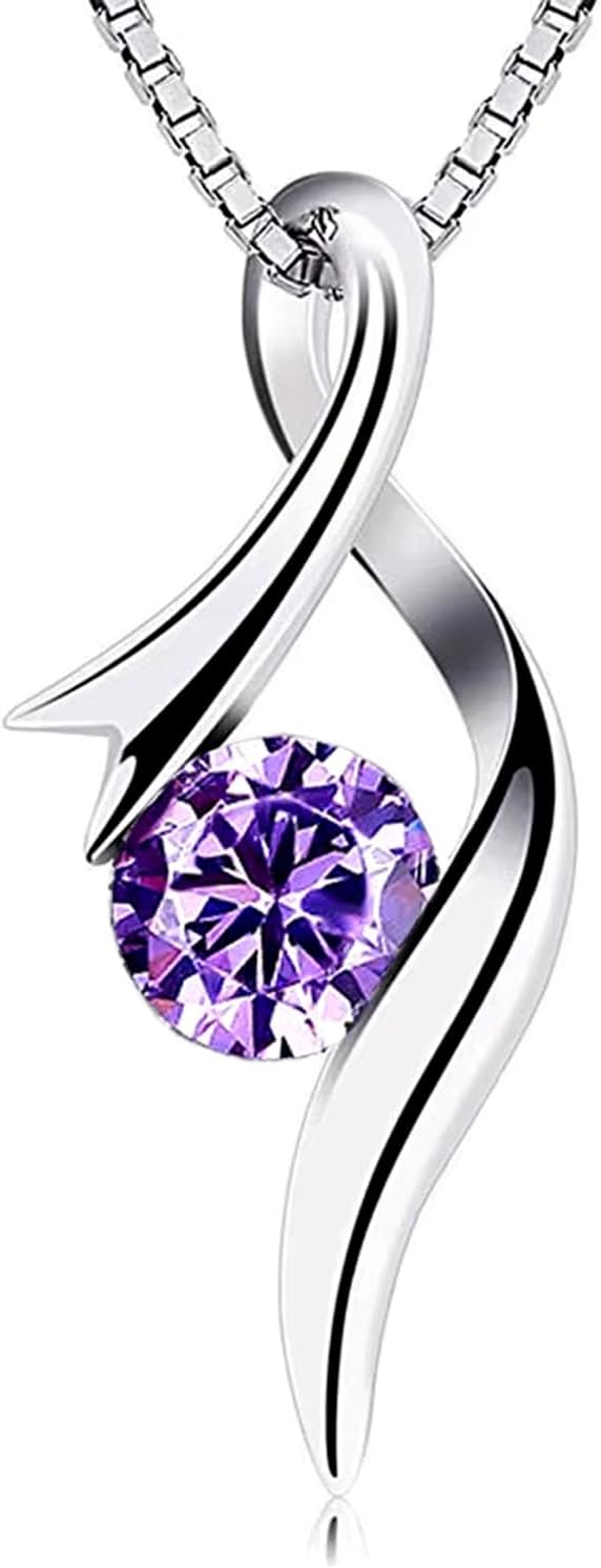 Elegant 925 Sterling Silver Pendant with Purple Stone - Versatile Silver Necklace for Women - Trendy Necklaces for Women 2025, Minimalist Silver Pendant, 40 cm to 44cm adjustable, Cubic Zircon