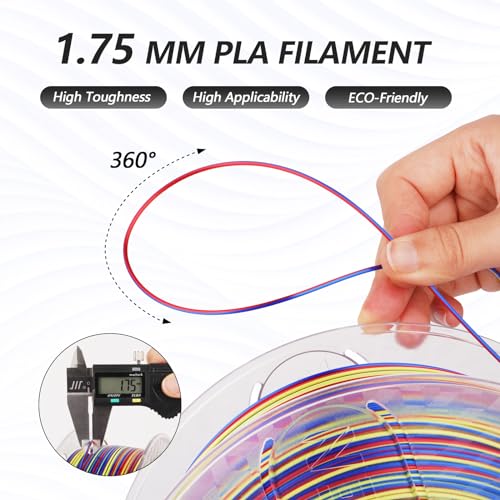 Image of AMOLEN Silk PLA 3D Printer Filament, Shiny Multicolor Rainbow PLA Filament 1.75mm, Fast Color Change PLA 3D Printing Filament for Most FDM 3D Printer, Blue Red YellowGreen