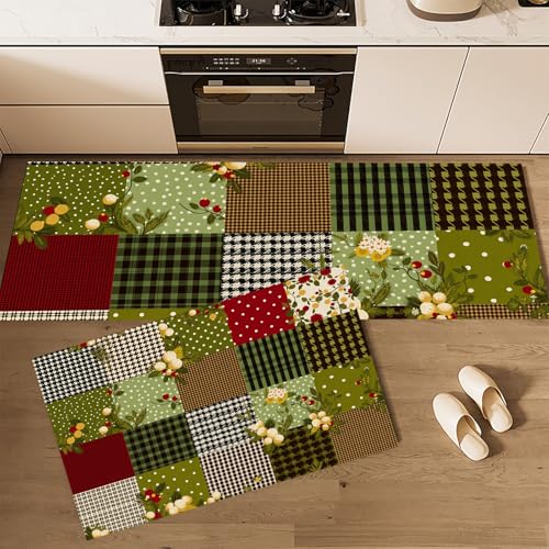 Paillasson lavable avec patchwork vintage vert forêt pour repas chaleureux - 4