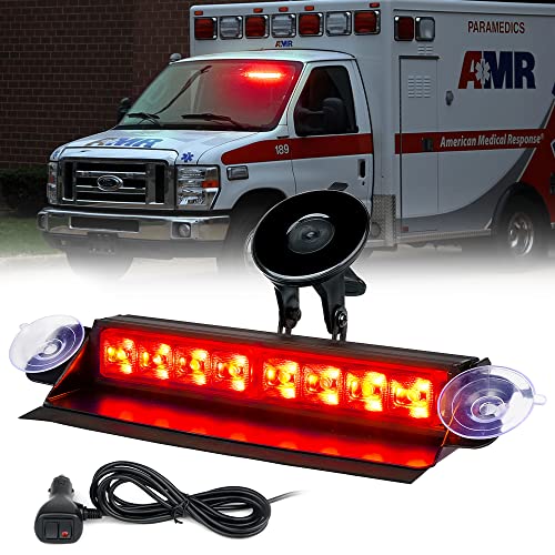 Xprite Windshield Dash Strobe Flashing Light Aluminum w/Suction Cups, Red