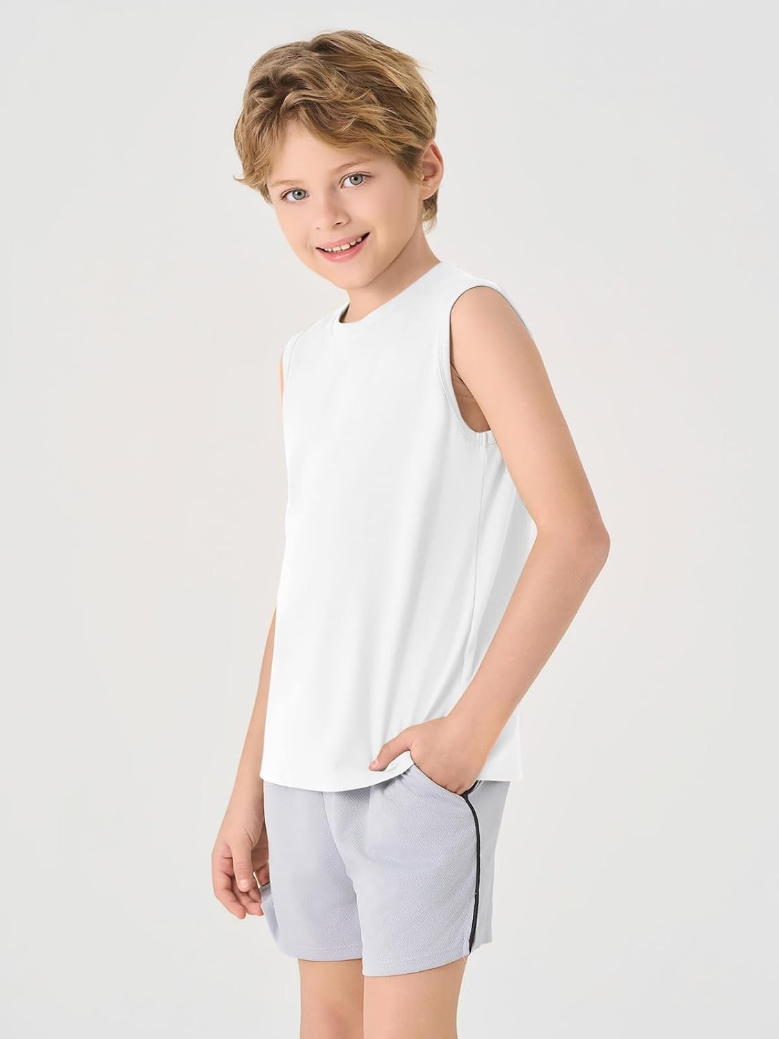Haloumoning Boys Tank Tops Casual Sleeveless Crewneck Athletic Workout Tees Basic Solid Undershirts 5-14 Years - Image 3