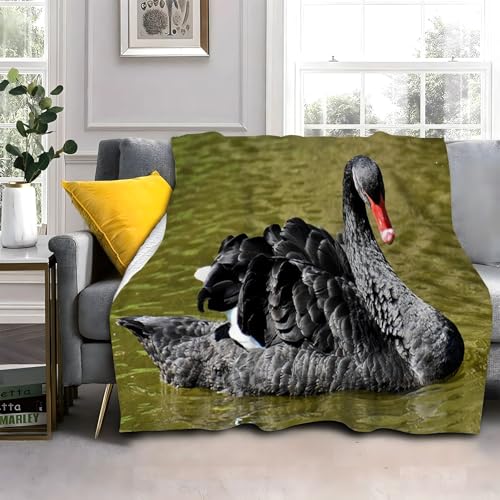 Flanell Fleece Decke, Schwarzer Schwan Sofadecke Tagesdecke TV Decken, Weich Warm Flauschig Tiere Wohndecke für Mädchen Jungen 130x150cm AL1232