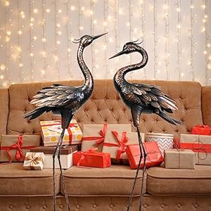 Shorayn Metal Crane Garden Statue Garden Sculptures Statues Bronze Crane Ornaments Yard Art for Backyard Patio Lawn Decorations