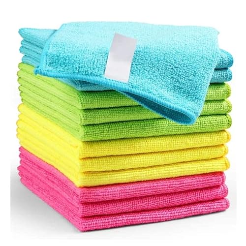 Swacch Microfiber Cleaning Cloth,12 Pack Cleaning Rag,Cleaning Towels With 4 Color Assorted,12"X12"(Green/Blue/Yellow/Pink) #TOP24