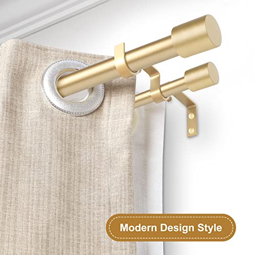 Gold Double Curtain Rods For Windows 36 To 72 Inch(3-6Ft),Adjustable Telescoping Double Curtain Rod With Cylindrical End Cap,1 Inch Diameter Heavy Duty Double Drapery Rod Set 36-72",Gold #TOP1