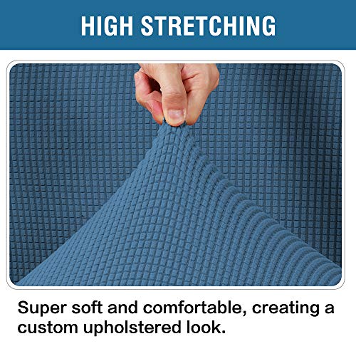 Image of H.VERSAILTEX Ottoman Cover Slipcover Rectangle Fit Length 33'-38' Footrest Sofa Slipcovers Stool Cover Footstool Protector Covers Feature Stretch Thick Jacquard Fabric Removable Washable - Dusty Blue