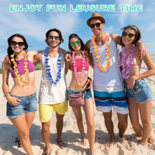 Hawaiian Leis Party Decorations, Flower Garland Necklace Bulk, Tropical Luau Beach Accessories, Aloha Theme, 200 Count by Amicably - Used condition - CA$11.85