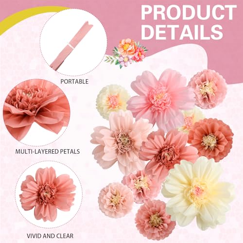 Image of TaoBary Large Colorful Tissue Paper Flowers Giant Fiesta Paper Pom Poms Classroom Wall Decor Mexican Birthday Party Decorations Wedding Backdrop(20 inch and 10 inch,Rose Gold, Blush Pink,12 Pcs)