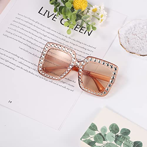 LUTER 6 Pairs Rhinestone Sunglasses, Bling Sparkling Sunglasses Rhinestone Sunglasses Square Fashion Thick Frame Crystal Sunglasses Oversized for Unisex Men Women Costume Dress Up4