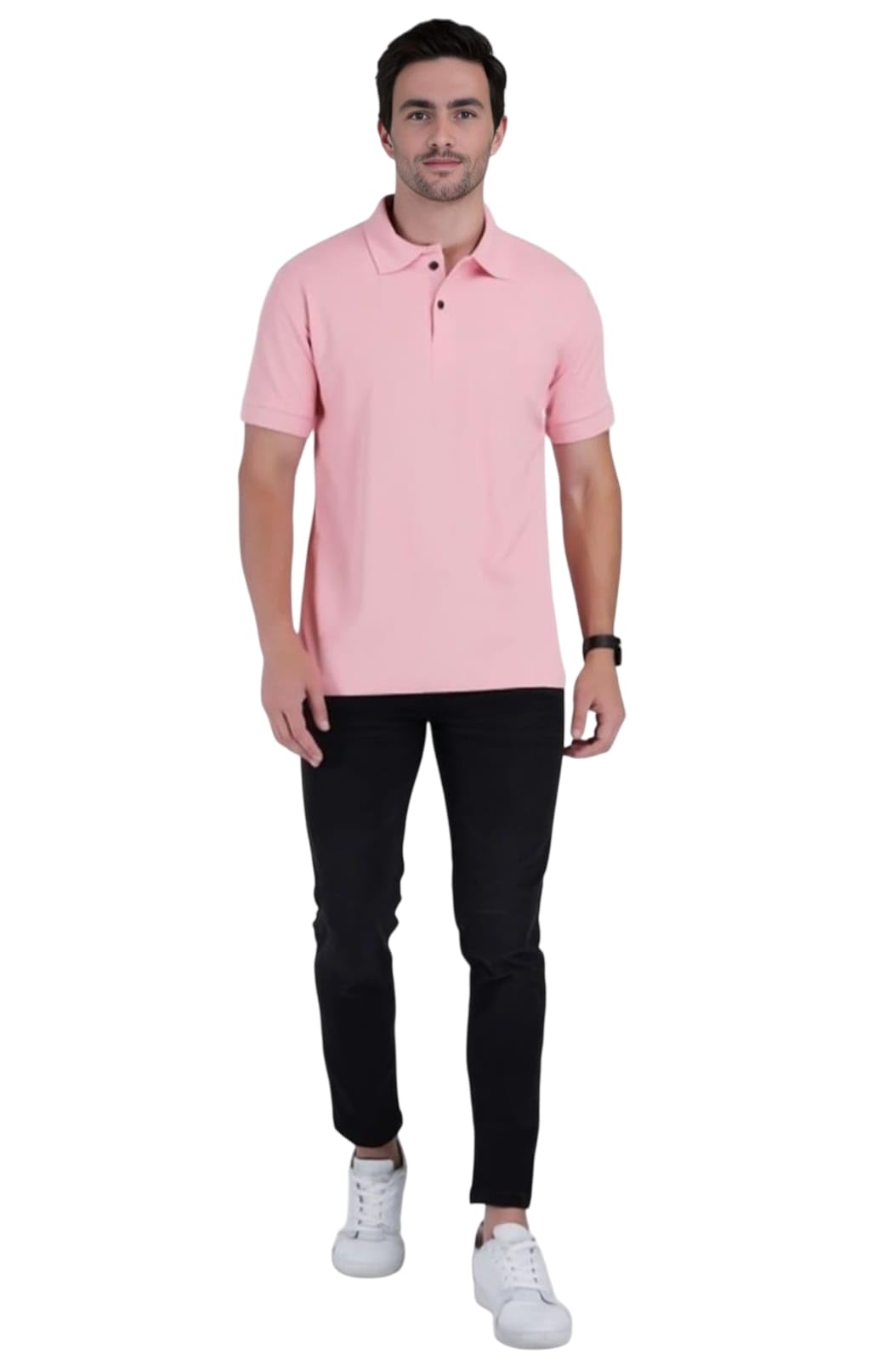 Men Cotton Regular Fit Polo Neck Half Sleeve Tshirt Black-image-33