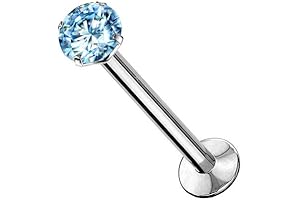 Micro CZ Gem Stud Nose Ring 16g Threadless Push In Lip Labret