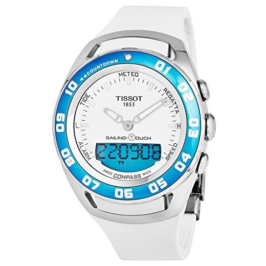 Tissot T-Touch Sailing Touch Multi-Function GMT Perpetual Calendar Analog Digital Alarm Watch - Chronograph Stopwatch, Countdown, Compass, White Rubber Band Luminous Swiss Watch T056.420.27.011.00