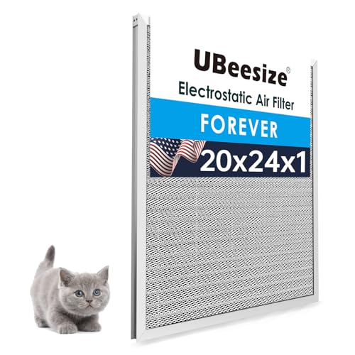 Image of UBeesize 20x24x1 Reusable Electrostatic Air Filter HVAC AC Furnace Filter,MERV 8,Washable,Lasts a Lifetime,Permanent Air Filter,Breathe Fresher,Home And Office(Actual Size:19.61x23.39x0.82 Inch)