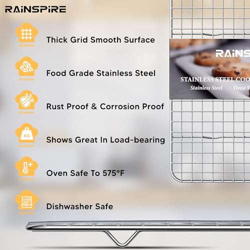 Image of Rainspire Cooling Rack Stainless Steel, Heavy Duty Cooling Racks for Cooking and Baking, Oven Safe Wire Rack for Cooking, Baking Rack for Oven Cooking Fits Quarter Sheet Pan (1, 8.5 inch x 12 inch)