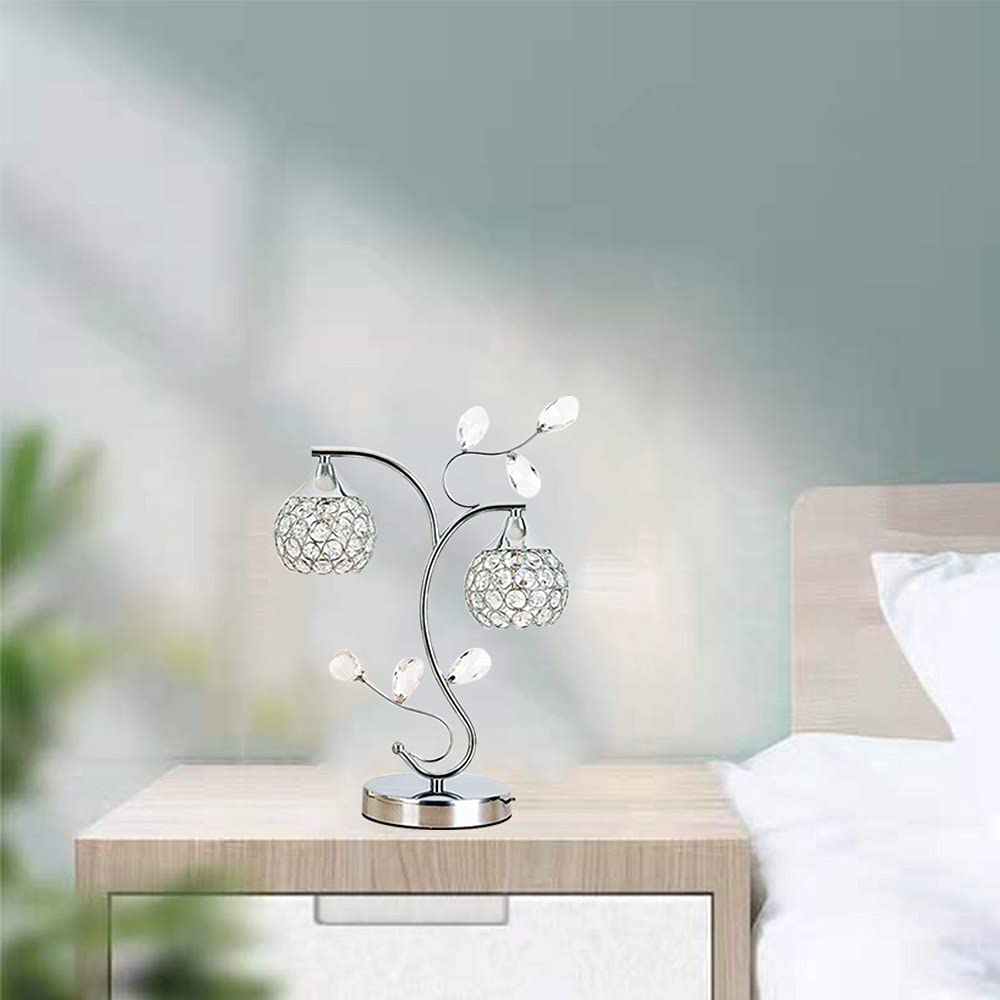 Mengjay Lampada da tavolo in cristallo Elegante lampada da comodino con paralume in cristallo argento Lampada da comodino decorativa E27 Lampada da Notte per camera da letto Soggiorno