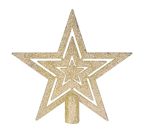 Punta para árbol de Navidad con purpurina dorada, 18 cm, diseño cerrado moderno, punta de árbol de Navidad, estrella con punta de árbol de Navidad