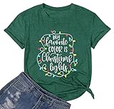 My Favorite Color is Christmas Lights Shirts Christmas Shirts for Women 2025 Xmas Holidays Short Sleeve Tee Tops Green L