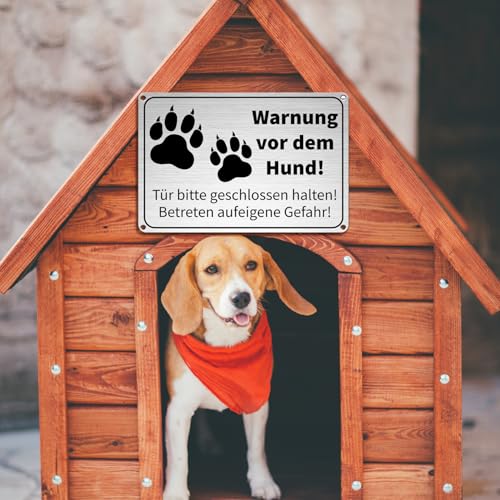 Vorsicht Hund Schild, Aluminium Warnung vor dem Hund Schilder Mit Selbstklebend, UV-beständig Wasserdicht Achtung Hund Schild Hundeschilder Warnung 30x20cm