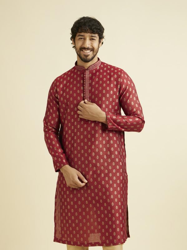 Image of Manyavar Men's Jacquard Hand Embroidered Kurta Set (2pcs)