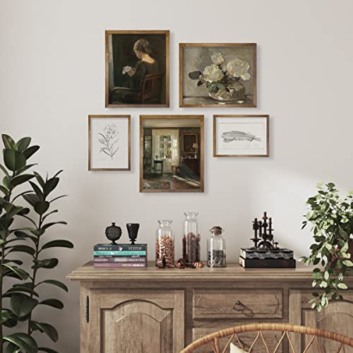 Vintage Farmhouse Wall Decor - Flower Portrait Neutral Wall Art For Boho French Country Kitchen, Bathroom, Bedroom Picture Poster Print, Beige Room Decor Aesthetic Botanical Cottagecore 5 Set Unframed #TOP5