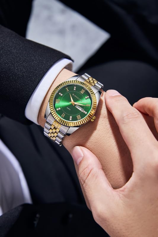Image of Giordano Analog Watch for Men - Luxury Two-Tone Stainless Steel Strap, Gold Accents, Crystal Hour Markers, Fluted Bezel, and Day-Date Display