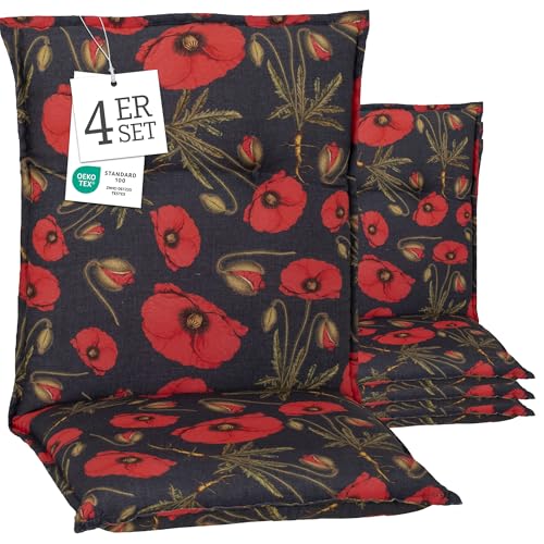 Beo® Turin Niedriglehner Gartenstuhlauflagen | 4er Set Sitzkissen Outdoor | Waschbar | Made in EU | Öko-Tex Standard | Atmungsaktiv | UV-beständig | 8 cm Dicke Polsterauflagen
