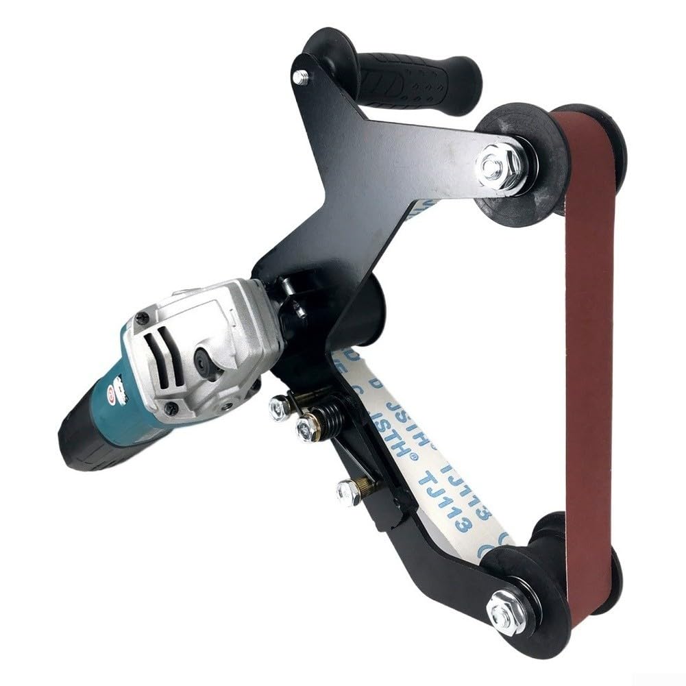 Máquina pulidora de tubo redondo de acero inoxidable, accesorio de amoladora de banda de lijado de 360 grados con mecanismo de cambio rápido para acabado de tuberías de metal (A)