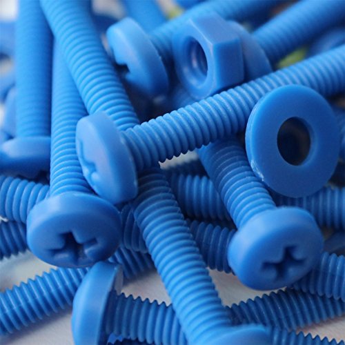 20 x Phillips-Flachkopfschraube Blaue Plastikmuttern und -bolzen aus Polypropylen (PP), Acryl, M4 x 40 mm, Unterlegscheiben