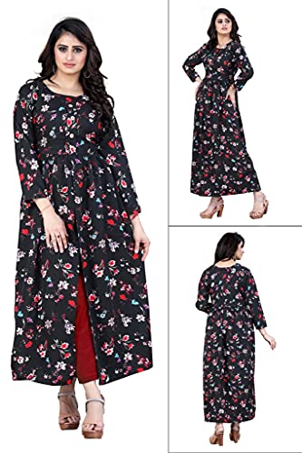 Image of H.E HAMZA ENTERPRISER Printed Crepe Material Brown Western Dress For Women