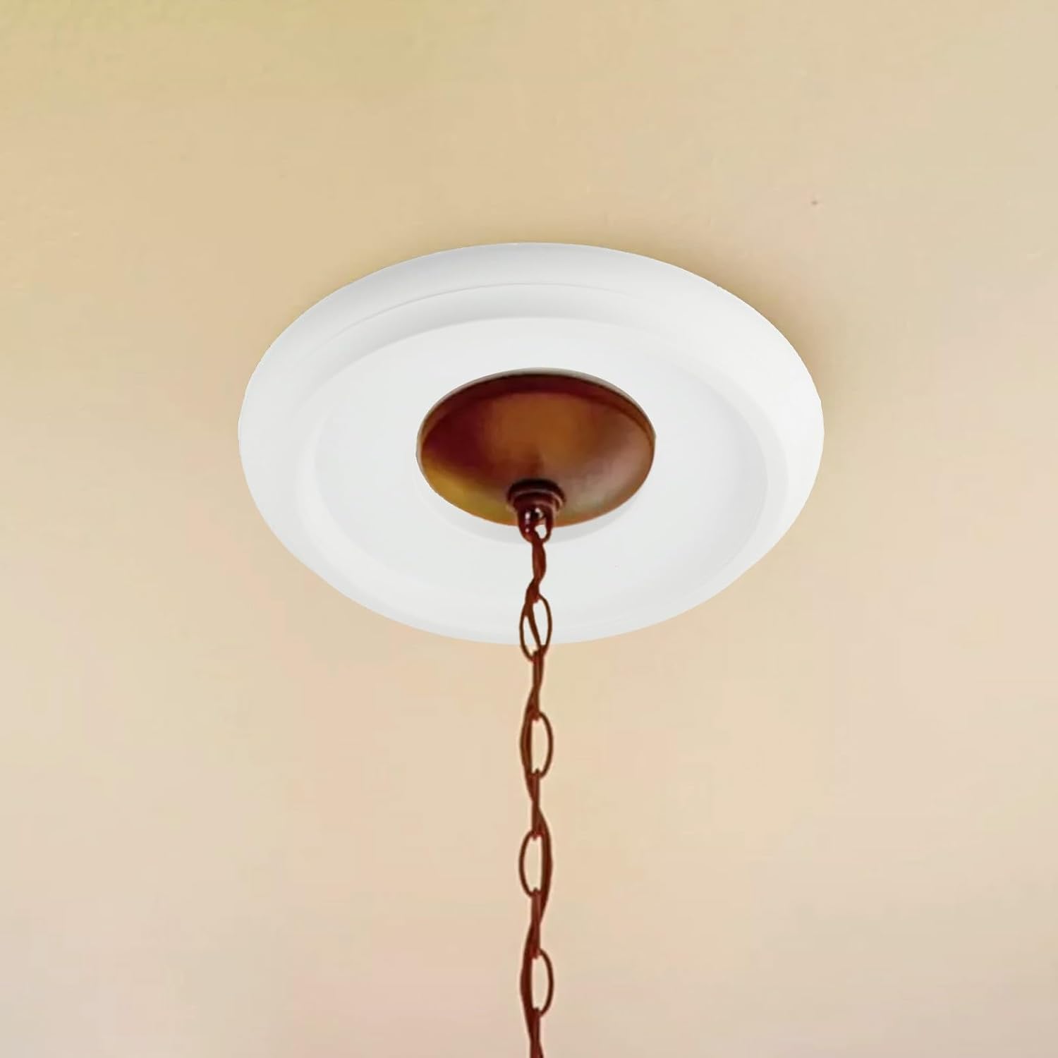 White PU Ceiling Medallion for Light Fixtures, 25cm Outer Diameter Decorative Cover Plate for Ceiling Fans and Chandeliers, Moisture-Proof Round Canopy with Exquisite Craftsmanship