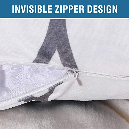 H.versailtex Original Velvet Cushion Covers 18X18 Throw Pillow Covers For Living Room (Set Of 2) Luxury Solid Modern Decorative Pillows For Chair/Sofa/Couch Bed, Dark Denim And Grey Geo Pattern #TOP3