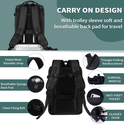 VOESLD Rucksack Herren Damen 55x40x20, Handgepäck Rucksack Dunkelgrau Laptop Wasserdicht, Reiserucksack. 44L