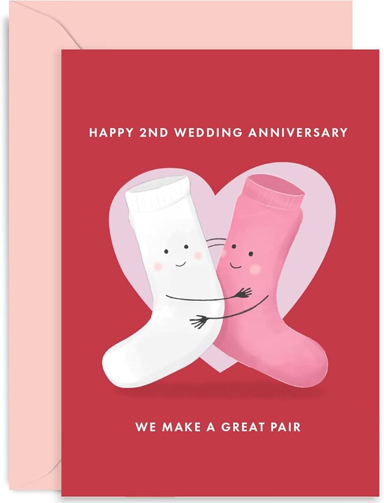 Old English Co. Carte D'anniversaire De Mariage Pour Couple – Motif De Coton-tige Amusant – Carte D'anniversaire De Mariage De 2 Ans Pour Elle Et Lui