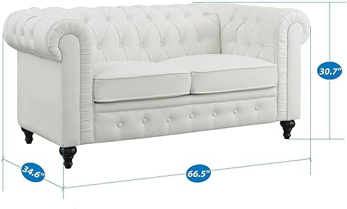 Miniatura 2 de Naomi Home Chesterfield - Sofá biplaza de cuero, sofá biplaza pequeño, con brazos enrollados, cojines copetudos de 2 plazas, pequeños sofás biplaza