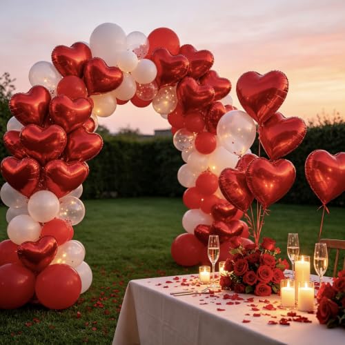 Image of 36 Pcs Red Heart Balloons,18 Inch Heart Foil Balloons Valentine Balloon for Wedding Engagement Party Valentine Day Decorations