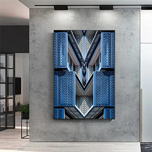 Affiche géométrique bleue abstrait moderne décoration murale grand format 70x100