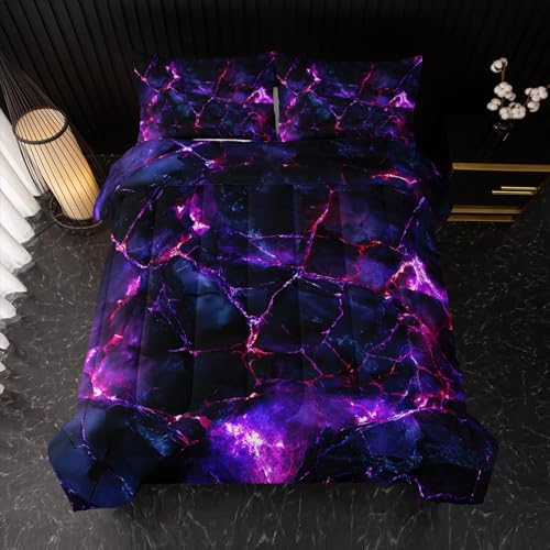 Image of Nttopship Purple Comforter Set Full Size,Purple Marble Bedding Set 3 Pcs Bedding for Adults,Violet Marble Room Decor with Soft and Lightweight Comforter and 2 Pillowcases