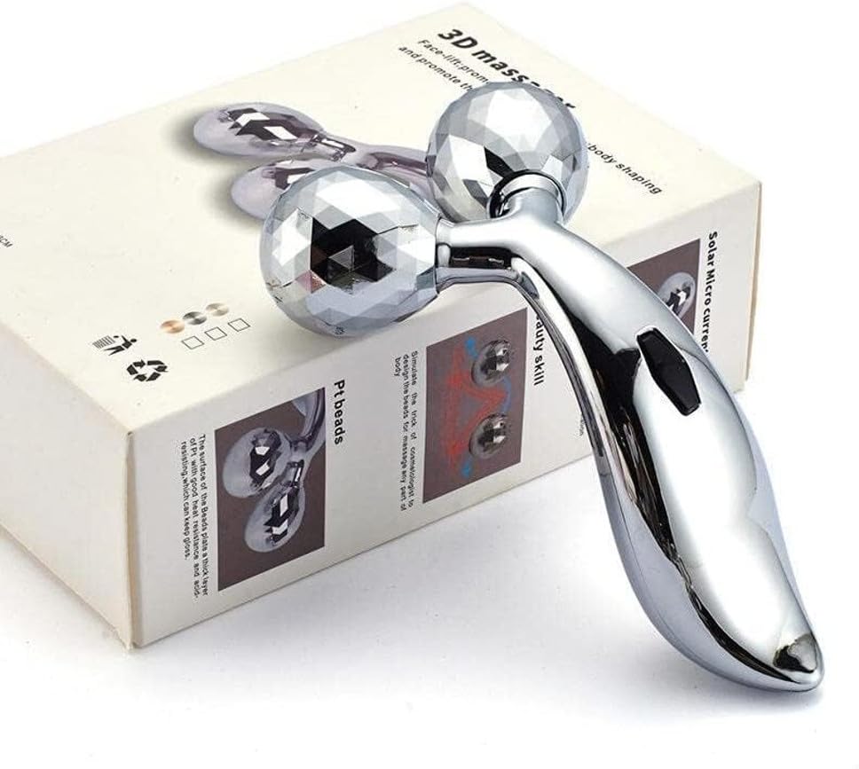 Eszazx 3D Face and Body Roller Massager, V-Shaped Design, 360-Degree Rotating Heads, 15.5 cm, Waterproof, Silver-image-12