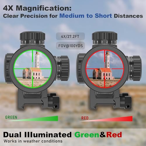 UUQ 4X32AO Compact Rifle Scope with Red/Green Illumination,Front Parallax Adjustment, Mil-dot Reticle,Waterproof and Fog-Proof,Fits 20mm Free Mounts