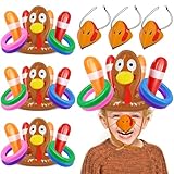 3 Pack Thanksgiving Ring Toss Games Toys for Kids Thanksgiving Inflatable Turkey Hat Toss Games Thanksgiving Family School Party Favors Supplies Indoor Outdoor Party Game(3 Turkey Hats, 12 Rings)