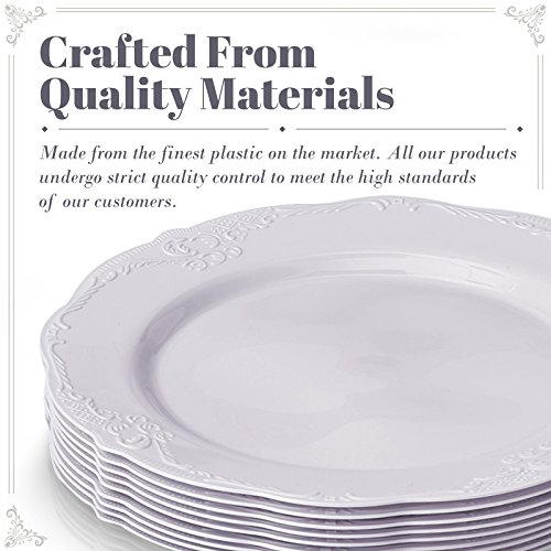 Disposable Dinnerware Plates | Premium Reusable Plastic | Vintage | 10 Pieces, Dinner Plates, White #TOP7