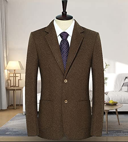 Dawwoti Blazer masculino Tweed Blazer paletó com botões de madeira slim fit grossos lã blazer para h