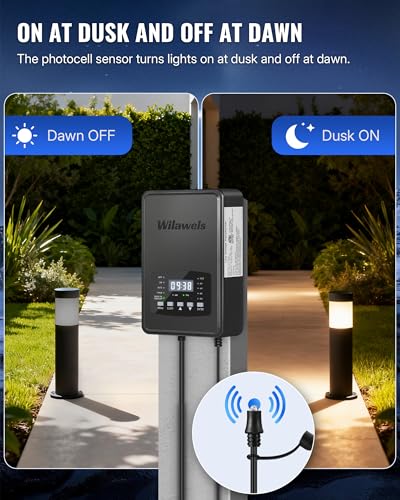 Image of 600W Low Voltage Landscape Transformer, Weatherproof Outdoor Low Voltage Transformer, 120V AC to 12 /14V AC, Landscape Lighting Transformer with Timer and Photocell Sensor, ETL Listed D15LT06