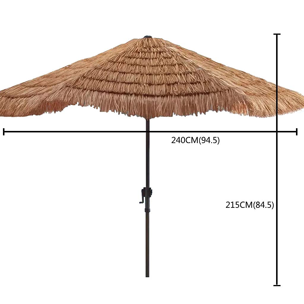 Sombrilla de paja para exteriores, sombrilla de playa hawaiana de 240 cm con manivela, sombrilla de paja Tiki para jardín, piscina, patio, regalo de verano para la familia