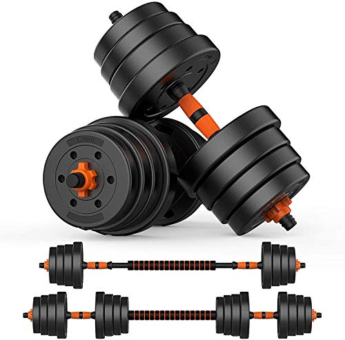 BOSWELL Adjustable 5/15/20/33/66 lbs Weights Barbell Dumbbells Set, Weights Dumbbells Non-Slip Neoprene Hand with Connecting Rod for Adults Women Men Fitness,Home Gym Exercise Training Equipment