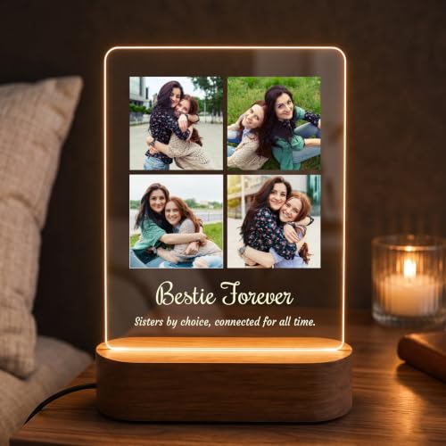 Image of Giftplease Personalised Rakhi Photo Frame for Brother - Custom Acrylic Collage with Led Wooden Stand, Special Raksha Bandhan Gift for Sister, Unique Keepsake for Rakhi Celebration, Best Sibling Gift