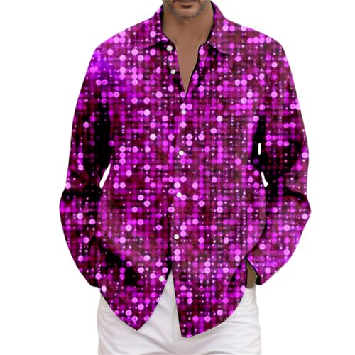 Disfraz de 2026, camisa de manga larga con estampado de lentejuelas brillantes para carnaval, celebración y actuación en escenario (4), Morado (, 4XL